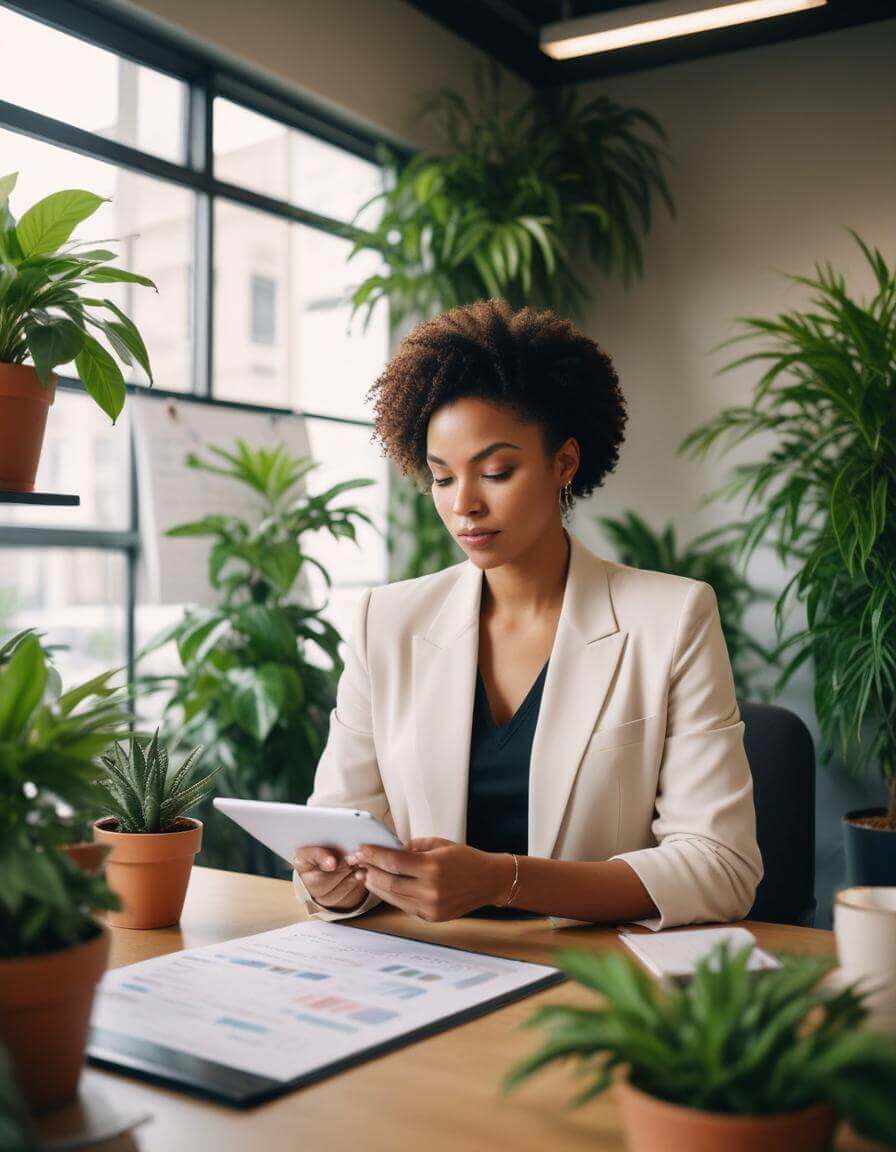 Small business owner reviewing sales strategies on a tablet, focusing on Best sales techniques