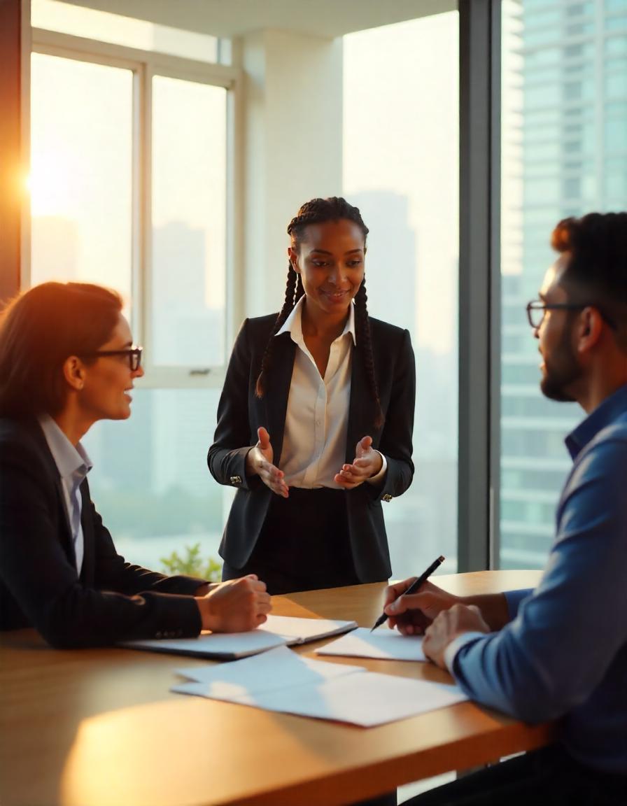 A business leader guiding a team through uncertain times with strategic planning and decision-making for future growth