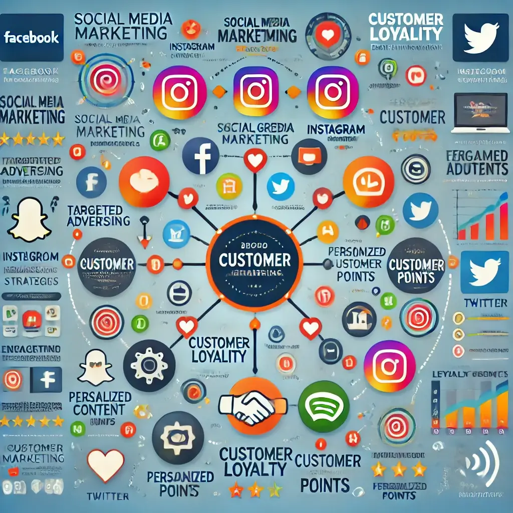 An infographic showcasing how social media marketing platforms like Facebook, Instagram, and Twitter build strong customer loyalty