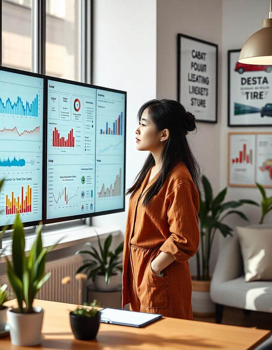 Marketer using a data visualization dashboard to create a targeted marketing strategies