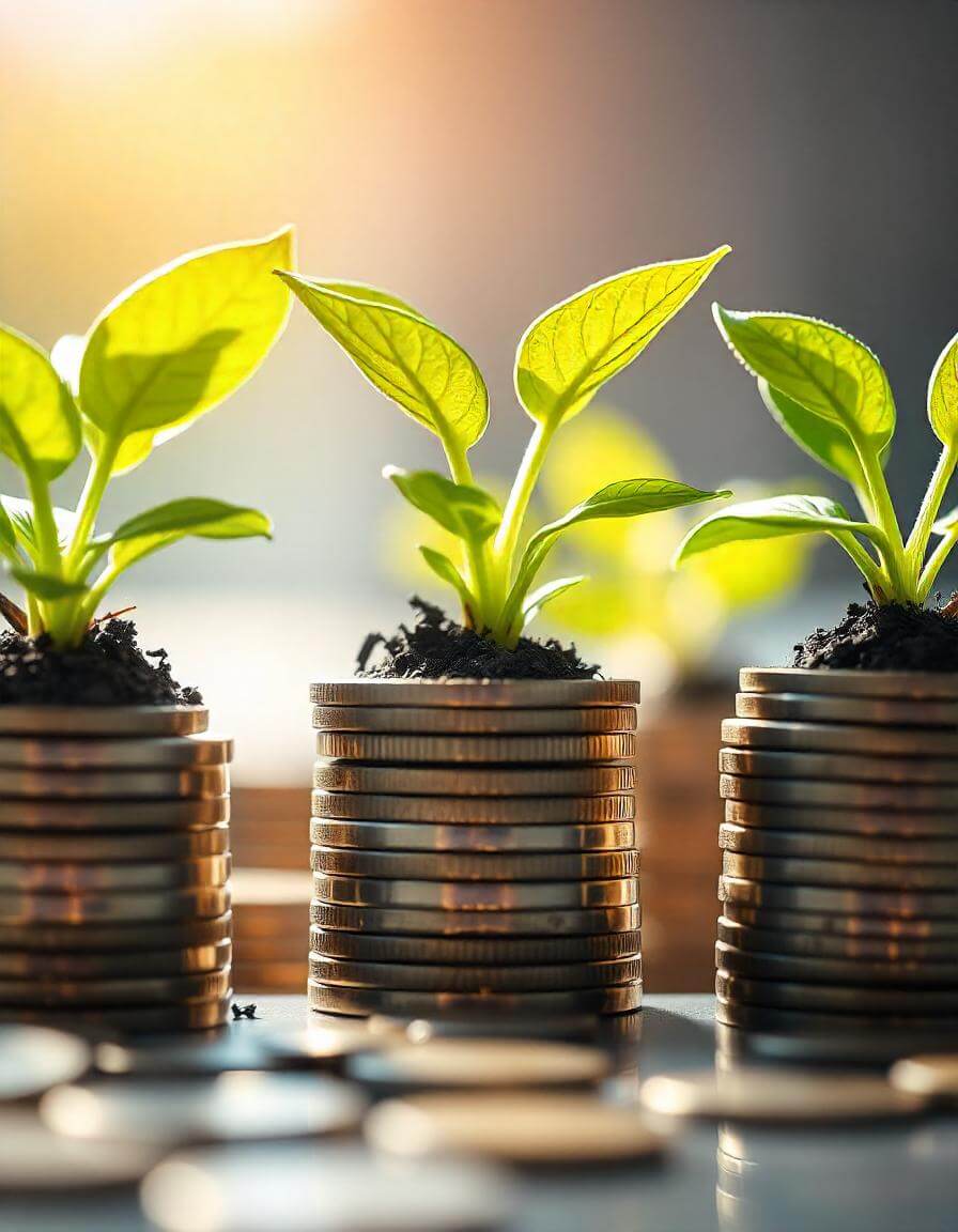 Green plants growing from sustainable investment funds, highlighting the environmental benefits of eco-conscious financial decisions