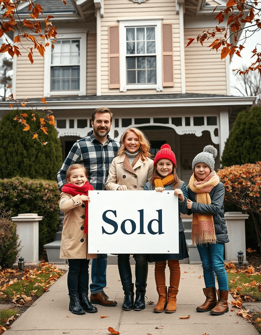 A happy family in front of their new home, illustrating the long-term benefits of why investing in real estate.