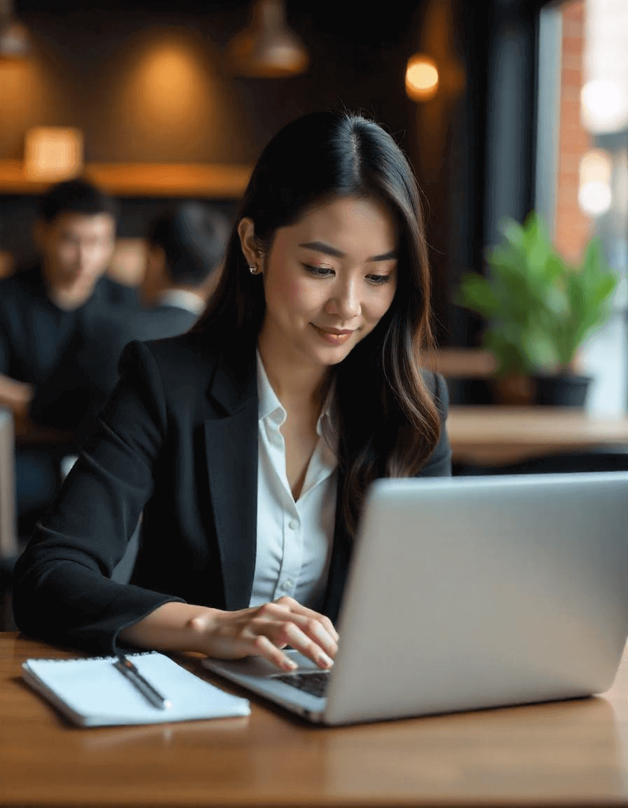 A professional analyzing a business budget on a laptop, showcasing financial planning and expense tracking