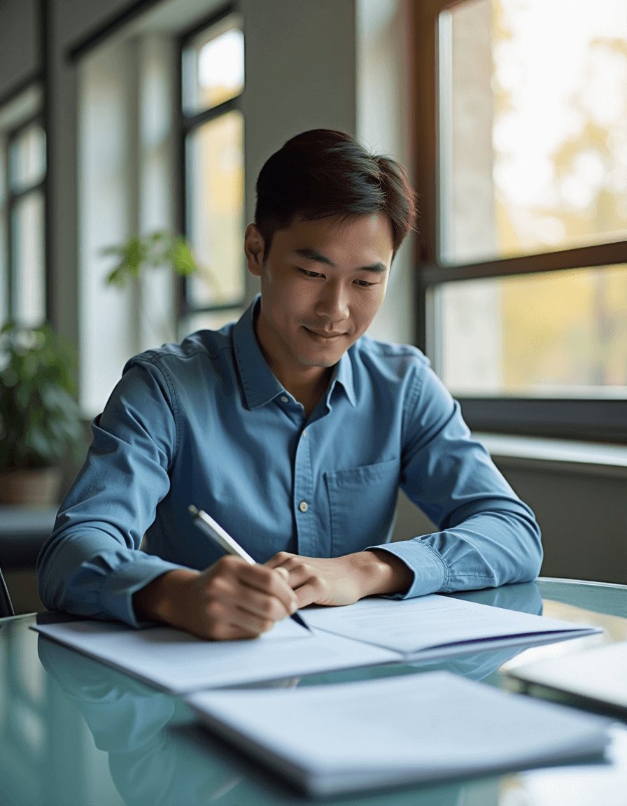 A person working calmly at a clean desk, showcasing how to stay focused in a distraction-free environment.